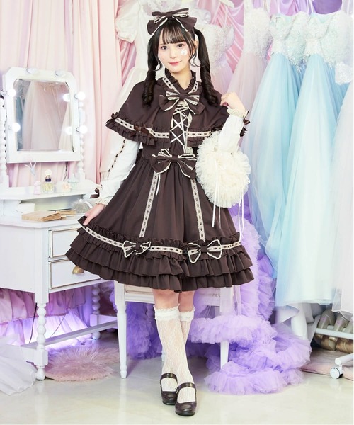 BODYLINE（ボディライン）の「3wayケープつきリボンのロイヤルドールドレス 5点セット（ワンピース・レディース・ベージュ/ブラック×ホワイト/ピンク/ブラウン・L/M/4L/2L）」の3枚目の写真