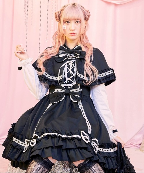 BODYLINE（ボディライン）の「3wayケープつきリボンのロイヤルドールドレス 5点セット（ワンピース・レディース・ベージュ/ブラック×ホワイト/ピンク/ブラウン・L/M/4L/2L）」の5枚目の写真