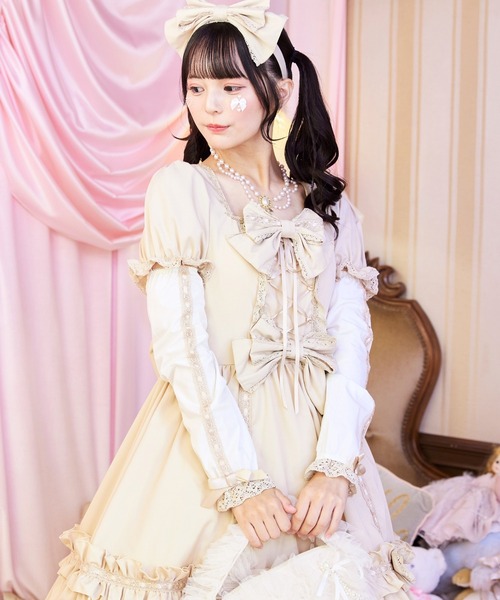 BODYLINE（ボディライン）の「3wayケープつきリボンのロイヤルドールドレス 5点セット（ワンピース・レディース・ベージュ/ブラック×ホワイト/ピンク/ブラウン・L/M/4L/2L）」の10枚目の写真