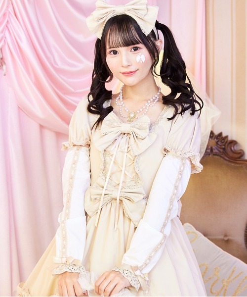 BODYLINE（ボディライン）の「3wayケープつきリボンのロイヤルドールドレス 5点セット（ワンピース・レディース・ベージュ/ブラック×ホワイト/ピンク/ブラウン・L/M/4L/2L）」の12枚目の写真