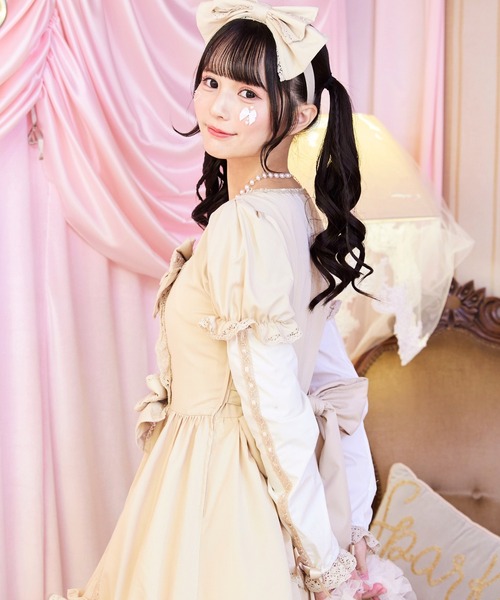 BODYLINE（ボディライン）の「3wayケープつきリボンのロイヤルドールドレス 5点セット（ワンピース・レディース・ベージュ/ブラック×ホワイト/ピンク/ブラウン・L/M/4L/2L）」の13枚目の写真