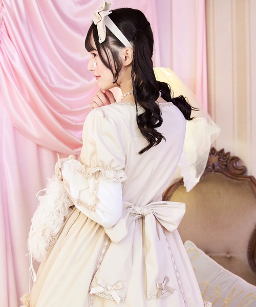 BODYLINE（ボディライン）の「3wayケープつきリボンのロイヤルドールドレス 5点セット（ワンピース・レディース・ベージュ/ブラック×ホワイト/ピンク/ブラウン・L/M/4L/2L）」の14枚目の写真