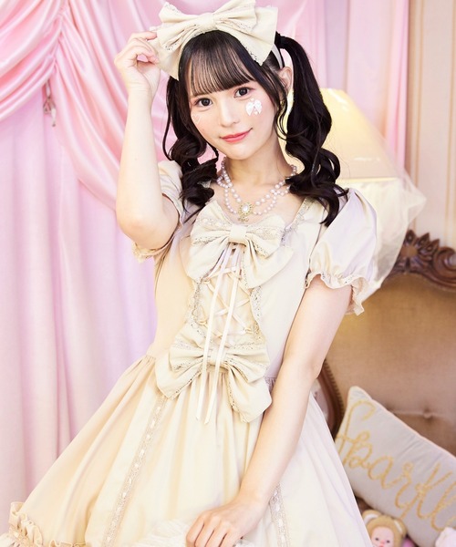 BODYLINE（ボディライン）の「3wayケープつきリボンのロイヤルドールドレス 5点セット（ワンピース・レディース・ベージュ/ブラック×ホワイト/ピンク/ブラウン・L/M/4L/2L）」の15枚目の写真