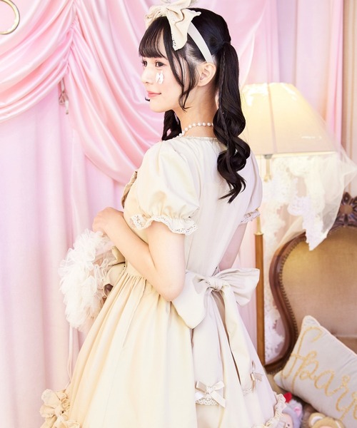 BODYLINE（ボディライン）の「3wayケープつきリボンのロイヤルドールドレス 5点セット（ワンピース・レディース・ベージュ/ブラック×ホワイト/ピンク/ブラウン・L/M/4L/2L）」の16枚目の写真