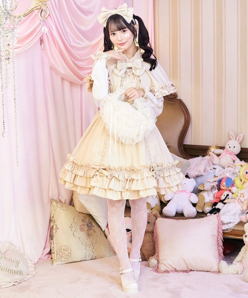 BODYLINE（ボディライン）の「3wayケープつきリボンのロイヤルドールドレス 5点セット（ワンピース・レディース・ベージュ/ブラック×ホワイト/ピンク/ブラウン・L/M/4L/2L）」の18枚目の写真