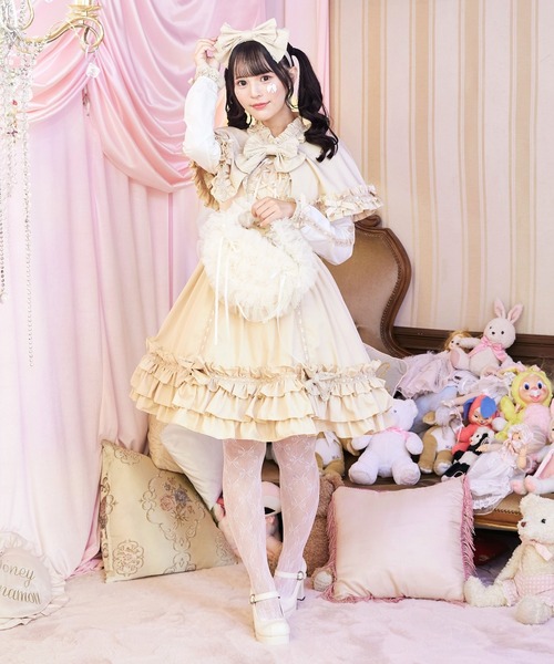 BODYLINE（ボディライン）の「3wayケープつきリボンのロイヤルドールドレス 5点セット（ワンピース・レディース・ベージュ/ブラック×ホワイト/ピンク/ブラウン・L/M/4L/2L）」の19枚目の写真