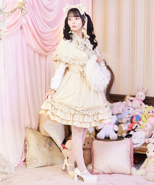 BODYLINE（ボディライン）の「3wayケープつきリボンのロイヤルドールドレス 5点セット（ワンピース・レディース・ベージュ/ブラック×ホワイト/ピンク/ブラウン・L/M/4L/2L）」の20枚目の写真