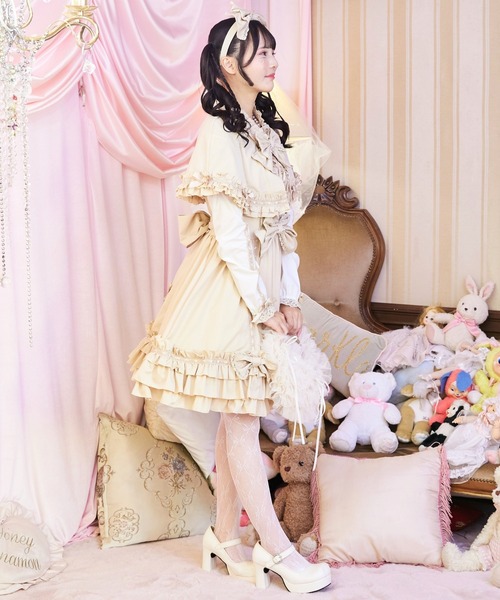 BODYLINE（ボディライン）の「3wayケープつきリボンのロイヤルドールドレス 5点セット（ワンピース・レディース・ベージュ/ブラック×ホワイト/ピンク/ブラウン・L/M/4L/2L）」の21枚目の写真