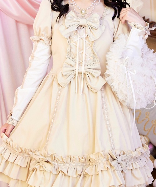 BODYLINE(ボディライン)の「3wayケープつきリボンのロイヤルドールドレス 5点セット(ワンピース・レディース・ベージュ/ブラック×ホワイト/ピンク/ブラウン・L/M/4L/2L)」の19枚目の写真