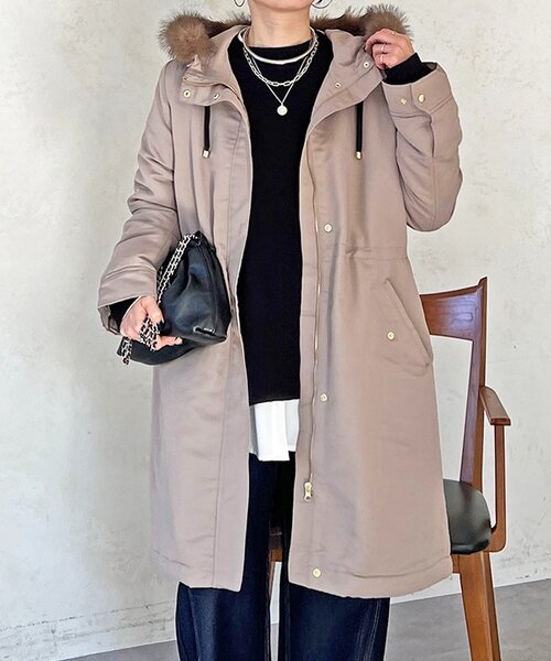 un dix cors(アンディコール)の「ファー取外しコート(その他アウター・レディース・カーキ/ベージュ/ネイビー・FREE)」の4枚目の写真