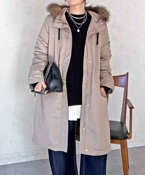 un dix cors(アンディコール)の「ファー取外しコート(その他アウター・レディース・カーキ/ベージュ/ネイビー・FREE)」の5枚目の写真