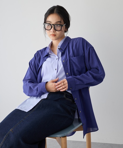 Editt by YECCA VECCA（エディットバイイェッカヴェッカ）の「シアーレイヤードシャツ（シャツ/ブラウス・レディース・ベージュ/ラベンダー/ブルー・FREE）」の21枚目の写真