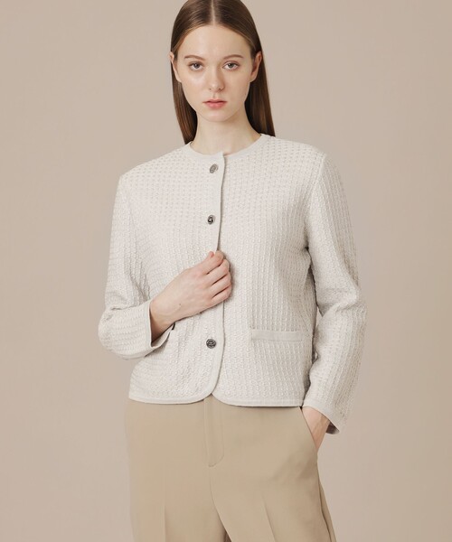 MACKINTOSH LONDON(マッキントッシュ ロンドン)の「ツイードニットジャケット(カーディガン/ボレロ・レディース・ベージュ/ネイビー・38/40)」の2枚目の写真
