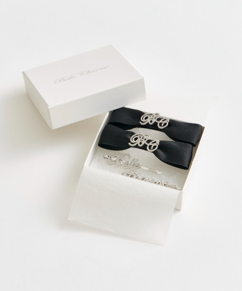 OLIVE des OLIVE（オリーブデオリーブ）の「【Belle Charme】Ribbon Barrette＆ Gloitter Pin Set（バレッタ/ヘアクリップ・レディース・ピンク/ブラック/アイボリー・FREE）」の2枚目の写真