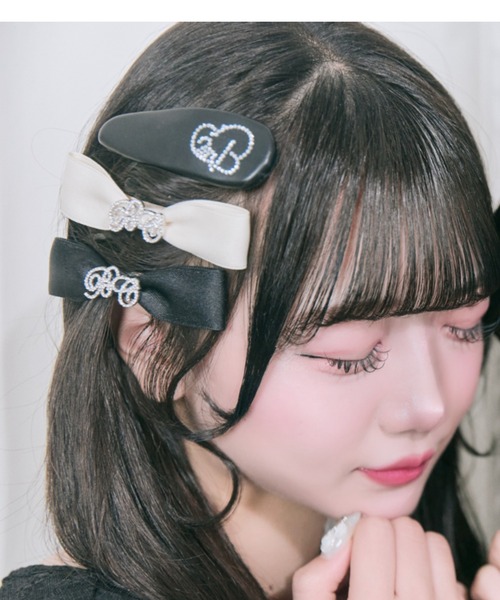 OLIVE des OLIVE（オリーブデオリーブ）の「【Belle Charme】Ribbon Barrette＆ Gloitter Pin Set（バレッタ/ヘアクリップ・レディース・ピンク/ブラック/アイボリー・FREE）」の9枚目の写真