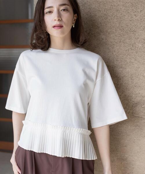 OPAQUE.CLIP(オペークドットクリップ)の「プリーツデザインドッキングトップス(Tシャツ/カットソー・レディース・ホワイト/チャコール/ブラウン系その他/ブラック・40/38)」の2枚目の写真