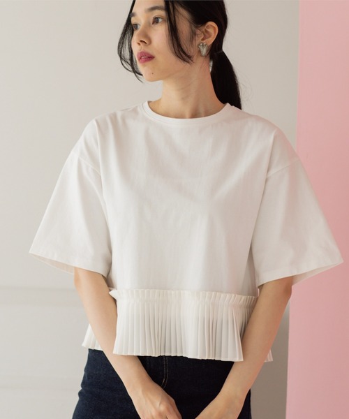 OPAQUE.CLIP(オペークドットクリップ)の「プリーツデザインドッキングトップス(Tシャツ/カットソー・レディース・ホワイト/チャコール/ブラウン系その他/ブラック・40/38)」の10枚目の写真
