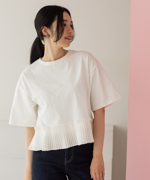 OPAQUE.CLIP(オペークドットクリップ)の「プリーツデザインドッキングトップス(Tシャツ/カットソー・レディース・ホワイト/チャコール/ブラウン系その他/ブラック・40/38)」の11枚目の写真
