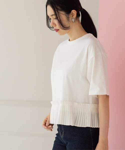 OPAQUE.CLIP(オペークドットクリップ)の「プリーツデザインドッキングトップス(Tシャツ/カットソー・レディース・ホワイト/チャコール/ブラウン系その他/ブラック・40/38)」の12枚目の写真