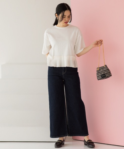 OPAQUE.CLIP(オペークドットクリップ)の「プリーツデザインドッキングトップス(Tシャツ/カットソー・レディース・ホワイト/チャコール/ブラウン系その他/ブラック・40/38)」の14枚目の写真