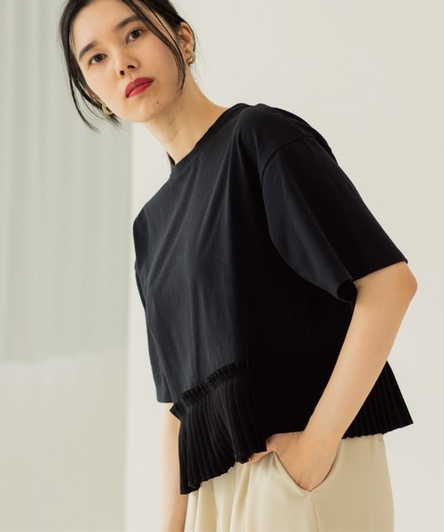 OPAQUE.CLIP(オペークドットクリップ)の「プリーツデザインドッキングトップス(Tシャツ/カットソー・レディース・ホワイト/チャコール/ブラウン系その他/ブラック・40/38)」の20枚目の写真