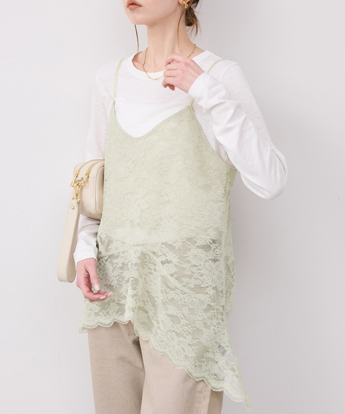 SLOBE IENA（スローブイエナ）の「レースペプラムキャミソール（キャミソール・レディース・グリーン/アイボリー・FREE）」の2枚目の写真