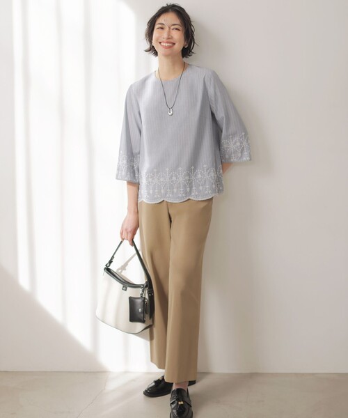 J.PRESS（ジェイプレス）の「麻シェルドライ ワイド ストレート パンツ（その他パンツ・レディース・ネイビー系/ダークブラウン系/黄土色系・T13/T15/T17）」の4枚目の写真