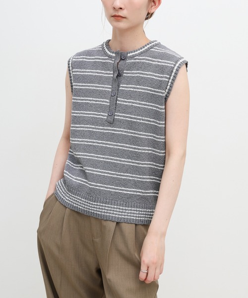 select MOCA(セレクトモカ)の「サマーニットブークレボーダーノースリーブトップス(ニット/セーター・レディース・グレー/ブラック・FREE)」の6枚目の写真