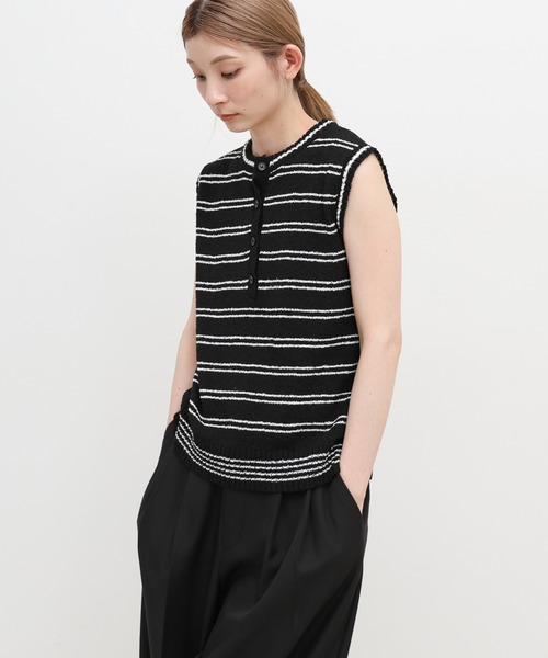 select MOCA(セレクトモカ)の「サマーニットブークレボーダーノースリーブトップス(ニット/セーター・レディース・グレー/ブラック・FREE)」の16枚目の写真