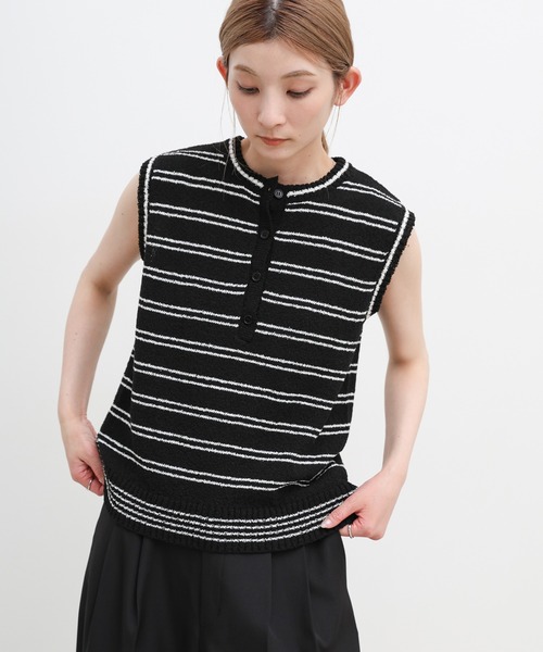 select MOCA(セレクトモカ)の「サマーニットブークレボーダーノースリーブトップス(ニット/セーター・レディース・グレー/ブラック・FREE)」の15枚目の写真