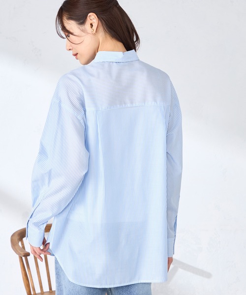 GALLORIA（ギャローリア）の「ストライプシャツ（シャツ/ブラウス・レディース・ライトブルー/ネイビー・L/LL/M/S）」の3枚目の写真