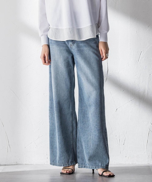 MAYSON GREY（メイソングレイ）の「デニムワイドパンツ≪洗濯機で洗える≫（デニムパンツ・レディース・ブルー/ホワイト・M/S）」の2枚目の写真