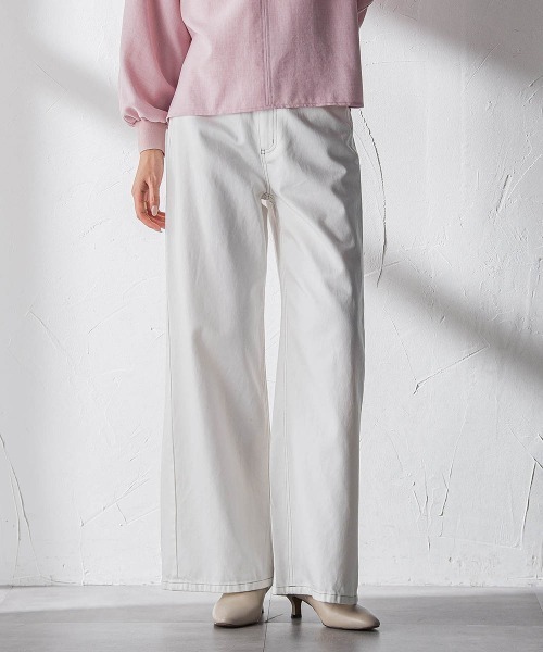 MAYSON GREY（メイソングレイ）の「デニムワイドパンツ≪洗濯機で洗える≫（デニムパンツ・レディース・ブルー/ホワイト・M/S）」の3枚目の写真
