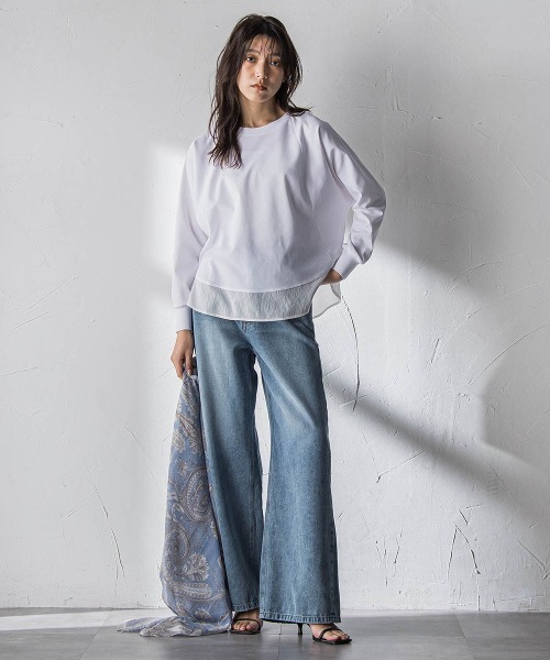 MAYSON GREY（メイソングレイ）の「デニムワイドパンツ≪洗濯機で洗える≫（デニムパンツ・レディース・ブルー/ホワイト・M/S）」の20枚目の写真
