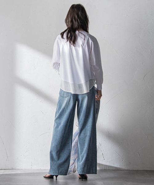 MAYSON GREY（メイソングレイ）の「デニムワイドパンツ≪洗濯機で洗える≫（デニムパンツ・レディース・ブルー/ホワイト・M/S）」の22枚目の写真