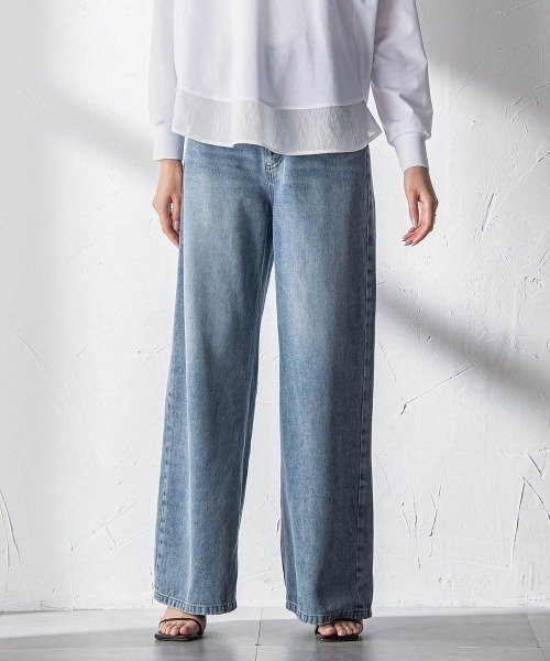 MAYSON GREY（メイソングレイ）の「デニムワイドパンツ≪洗濯機で洗える≫（デニムパンツ・レディース・ブルー/ホワイト・M/S）」の15枚目の写真