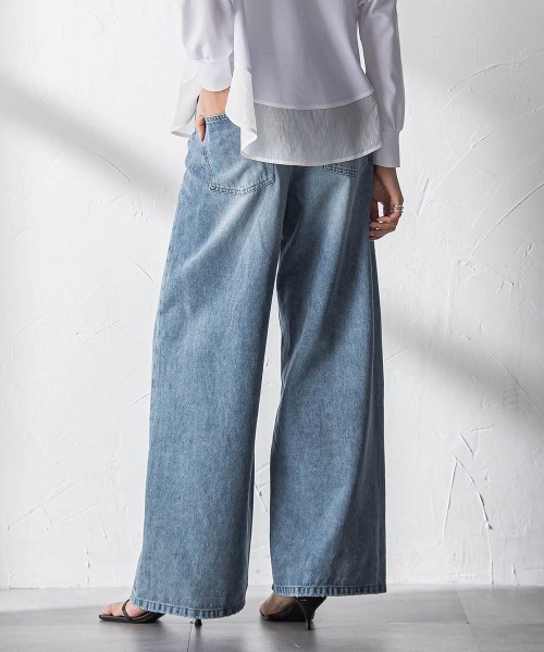 MAYSON GREY（メイソングレイ）の「デニムワイドパンツ≪洗濯機で洗える≫（デニムパンツ・レディース・ブルー/ホワイト・M/S）」の17枚目の写真
