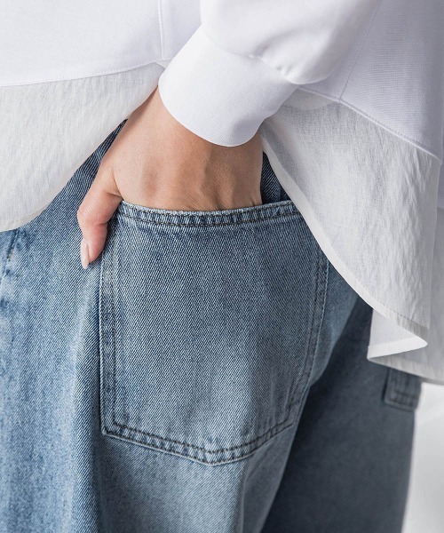 MAYSON GREY（メイソングレイ）の「デニムワイドパンツ≪洗濯機で洗える≫（デニムパンツ・レディース・ブルー/ホワイト・M/S）」の18枚目の写真