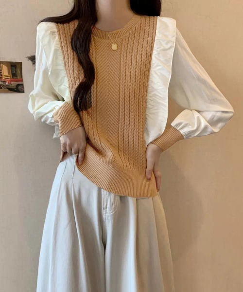 Miniministore(ミニミニストア)の「ミニケーブルドッキング ニットフリル付き(ニット/セーター・レディース・アイボリー/ブラック/キャメル/ワインレッド/ブラウン・FREE)」の4枚目の写真