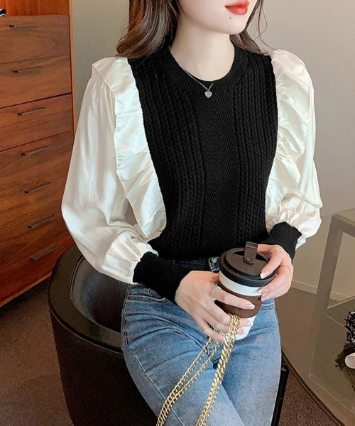 Miniministore(ミニミニストア)の「ミニケーブルドッキング ニットフリル付き(ニット/セーター・レディース・アイボリー/ブラック/キャメル/ワインレッド/ブラウン・FREE)」の3枚目の写真