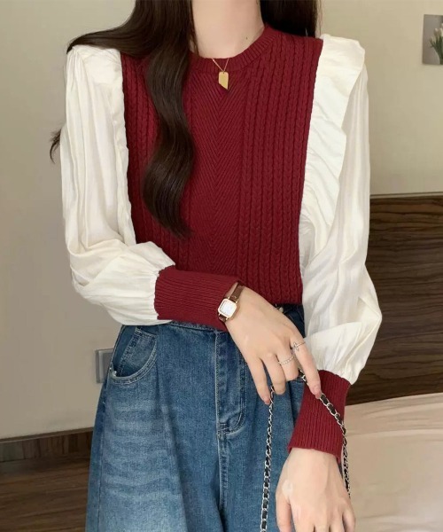 Miniministore(ミニミニストア)の「ミニケーブルドッキング ニットフリル付き(ニット/セーター・レディース・アイボリー/ブラック/キャメル/ワインレッド/ブラウン・FREE)」の5枚目の写真