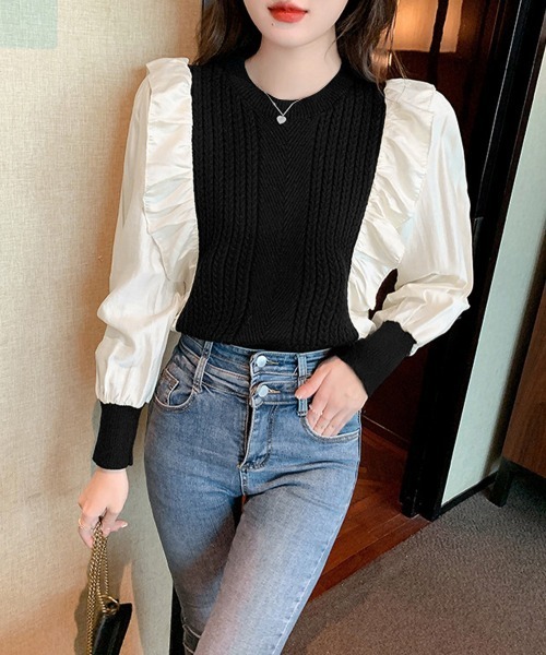 Miniministore(ミニミニストア)の「ミニケーブルドッキング ニットフリル付き(ニット/セーター・レディース・アイボリー/ブラック/キャメル/ワインレッド/ブラウン・FREE)」の9枚目の写真