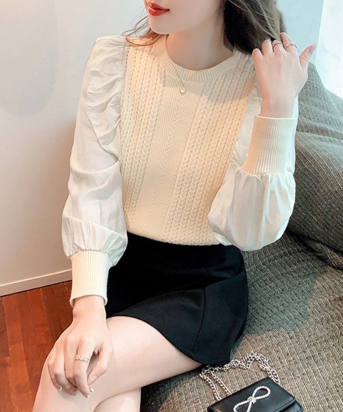 Miniministore(ミニミニストア)の「ミニケーブルドッキング ニットフリル付き(ニット/セーター・レディース・アイボリー/ブラック/キャメル/ワインレッド/ブラウン・FREE)」の12枚目の写真