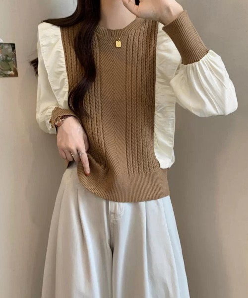 Miniministore(ミニミニストア)の「ミニケーブルドッキング ニットフリル付き(ニット/セーター・レディース・アイボリー/ブラック/キャメル/ワインレッド/ブラウン・FREE)」の13枚目の写真