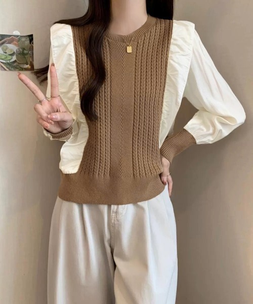 Miniministore(ミニミニストア)の「ミニケーブルドッキング ニットフリル付き(ニット/セーター・レディース・アイボリー/ブラック/キャメル/ワインレッド/ブラウン・FREE)」の14枚目の写真