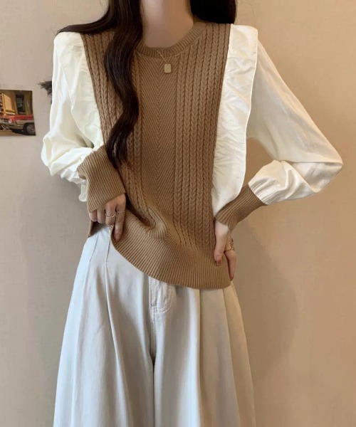 Miniministore(ミニミニストア)の「ミニケーブルドッキング ニットフリル付き(ニット/セーター・レディース・アイボリー/ブラック/キャメル/ワインレッド/ブラウン・FREE)」の15枚目の写真