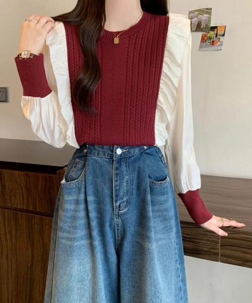 Miniministore(ミニミニストア)の「ミニケーブルドッキング ニットフリル付き(ニット/セーター・レディース・アイボリー/ブラック/キャメル/ワインレッド/ブラウン・FREE)」の16枚目の写真