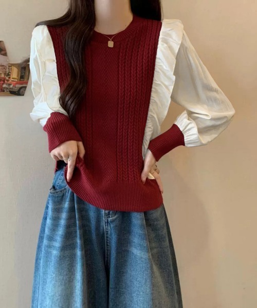 Miniministore(ミニミニストア)の「ミニケーブルドッキング ニットフリル付き(ニット/セーター・レディース・アイボリー/ブラック/キャメル/ワインレッド/ブラウン・FREE)」の17枚目の写真