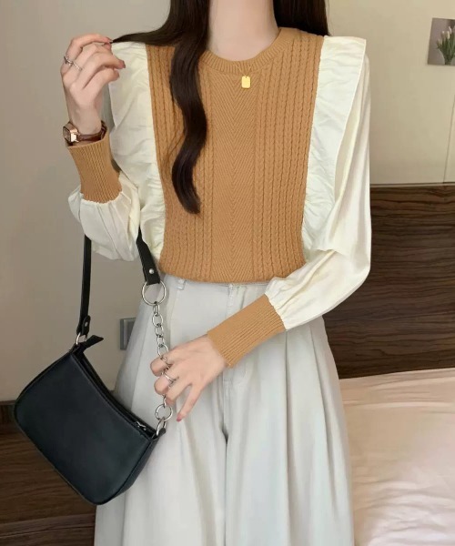 Miniministore(ミニミニストア)の「ミニケーブルドッキング ニットフリル付き(ニット/セーター・レディース・アイボリー/ブラック/キャメル/ワインレッド/ブラウン・FREE)」の18枚目の写真
