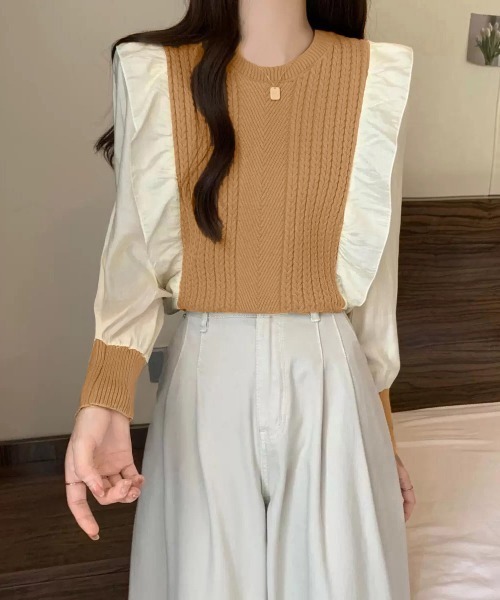 Miniministore(ミニミニストア)の「ミニケーブルドッキング ニットフリル付き(ニット/セーター・レディース・アイボリー/ブラック/キャメル/ワインレッド/ブラウン・FREE)」の19枚目の写真